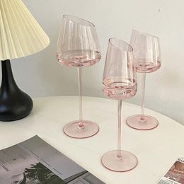 Wine Glasses Selling Flamingo Pink Red Cup Champagne Glass With Sloping Mouth Small Refreshing Water Crystal Goblet