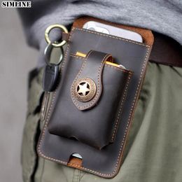 Waist Bags 100 Genuine Leather Cellphone Bag For Men Vintage Small Outdoor Loop Belt Phone Holster Pouch Holder With Cigarette Case 231027