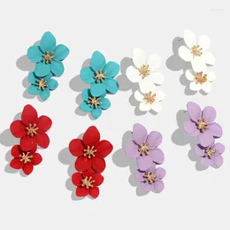 Stud Earrings Korean Bohemian Red Flower For Women Romantic Statement Purple Earring Female Fashion Wedding Jewellery Gift