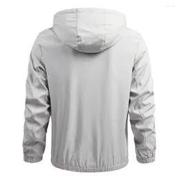 Men's Jackets Men Casual Hooded Trench Coat Stylish Long Sleeve Windbreaker With Elastic Cuffs Zipper Placket