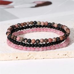 3Pcs/set Natural Stone 4mm Beads Bracelet Set Pink Quartzs Amethysts Agates Tiger Eye Hematite Bracelets For Women Men Jewellery Fashion JewelryBracelets