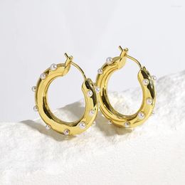 Hoop Earrings Chunky Gold/Silver Colour Pearl For Women Girl Circle Round Minimalist Statement C-shape Jewellery Gifts