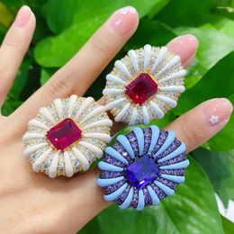 Cluster Rings Missvikki Luxury Gorgeous Fingers Bold Big Flower For Women Bridal Cubic Zircon Dubai Accessories Beach Jewelry