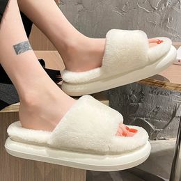 Sandals Thick Fluffy Fur Slippers Women Winter House Warm Furry Slippers Women Flip Flops Home Slides Flat Indoor Floor Shoes 231027