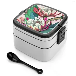 Dinnerware Flowering Cactus Double Layer Bento Box Portable Container Pp Material Rainforest Nature Leaf Exotic Garden