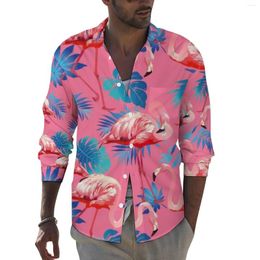 Men's Casual Shirts Flamingo Men Palm Tree Leaf Shirt Long Sleeve Novelty Funny Blouses Autumn Custom Clothes Plus Size