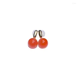 Stud Earrings Shilovem 18K Yellow Gold Real Natural South Red Agate Fine Jewellery Wedding Plant Christmas Gift E8.5-9005nh