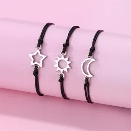 Charm Bracelets 3Pcs Hollow Star Sun Moon Braided Bracelet Adjustable Wrist Rope Bangle For Friend Family DIY Jewellery Accessories Festival