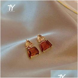 Advanced Geometric Tawny Crystal Square Gold Earrings For Woman Korean Fashion Jewelry Goth Party Luxury Girls Cute Earring D Dhgarden Otcns