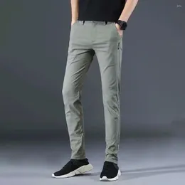 Men's Pants Men Spring Fall Slim Fit Mid Waist Pockets Soft Trousers Straight Leg Casual Ankle Length Long