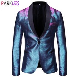 Mens Suits Blazers Mens Shiny Fashion Gradient Dress Blazer One Button Shawl Lapel Elegant Suit Jacket Men Casual Party Prom Wedding Banquet Tuxedo 231027