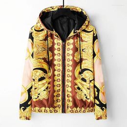 Men's Jackets Winter For Men Long Sleeve Coat Jacket Gold Print Thicken Man Casual Hoodies Streetwear Coats Ropa