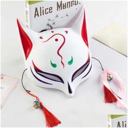 Party Masks Fox Mask Japanese Cosplay Masks Kitsune Half Face Pvc Festival Masquerade Party Halloween Rave Costume Drop Delivery Home Dh3Ms
