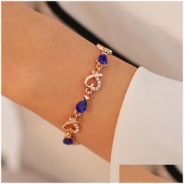 New 5 Colours Beautif Bracelet For Women Colorf Austrian Crystal Fashion Heart Chain Bracelets Female Gifts Wholesale Drop Del Dhgarden Otf4P