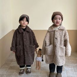 Jackets Autumn Winter Baby Casual Overcoat Girl Kid Solid Windbreak Boy Children Thicken Fashion Xlong Coat Infant Plus Velvet Jacket 231027