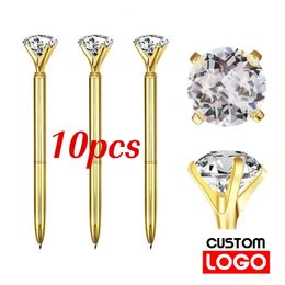 Ballpoint Pens 10 Pcsbatch of Large Crystal Diamond Metal Pen Custom Engraving Text Rose Gold Advertising Promotion Gift 231027