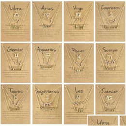 Pendant Necklaces 3Pcs/Set Cardboard Star Zodiac Sign 12 Constellation Charm Gold Necklace Aries Cancer Leo Scorpio Jewellery Gifts Drop Dhld7