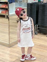 Girl Dresses Girls' Dress 2023 Summer Cotton Sleeveless Tank Top Fashion Letter A-line Loose T-shirt Sporty Style