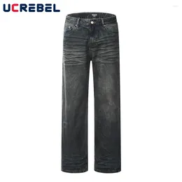 Men's Jeans Streetwear Washed Ripped Hole Wide Leg Mens Retro Loose Straight-leg Pants Men Trousers