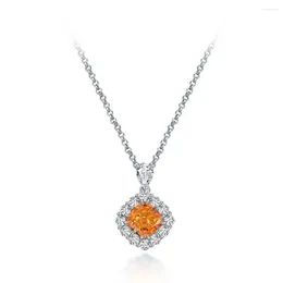 Chains S925 Silver Necklace Inlaid Color-changing Orange 7 Flower Cut Pendant Female 40 3