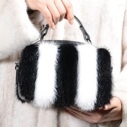 Waist Bags Mink Hair Small Square Bag Double Zipper Women's Casual Leather Shoulder High-end Banquet Clutch