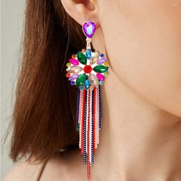 Dangle Earrings Bohemian Colorful Crystal Rhinestone Statement Metal Chain Tassel For Women 2023 Trend Banquet Party Jewelry Gifts