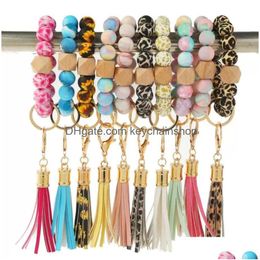 New Sile Beads Keychain Tassel Bracelet Favour Wood Beaded Key Ring Handbag Charms Women Jewellery Wristring Gift Drop Delivery Dhkjx