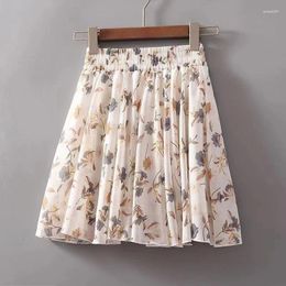 Skirts Summer A-line Skirt With Elastic Waistband Chiffon Printed And Built-in Safety Pants