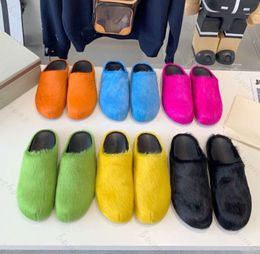 2023 men women fussbett Slides Clogs fur furry flat mules casual Shoes Slippers Round Toe Horse Hair Slides Slipper Sabot Mule Slip On Sandal loafersJH