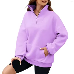 Gym Clothing Women's Fashion Simple Trend Solid Colour Zipper Stand Collar Pullover Juniors Fall Clothes Full Zip Thin Fleece Binding