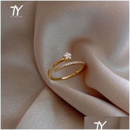 Minimalist Exquisite Zircon Gold Star Opening Rings For Woman Fashion Korean Jewelry Luxury Wedding Party Unusual Girls Ring Dhgarden Otpdf