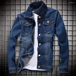 Men's Jackets Men Jeans Jacket Solid Color Single Breasted Lapel Long Sleeve Outwear Autumn Winter Slim Fit Teens Denim Coat Streetwear