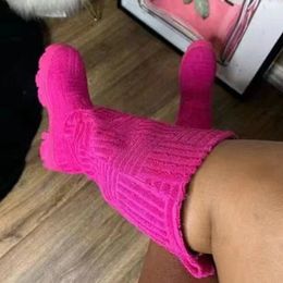 Boots Luxury Brand Winter Women Boots Knee High Boot Knitted Sock Boots Platform Pink Long Boot Fashion Ladies Cotton Shoes Size 36-43 231027