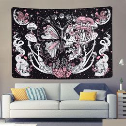 Decorative Objects Figurines Skl Tapestry Hippie Mushroom Tapiz Aesthetic Moth Wall Hanging Moon Star Snake Bedroom Art Decortion Dhihn