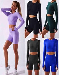 Yoga Outfits women workout High quality Designer Fashion sports knitted seamless long sleeve top ladies gym suit fitness Outdoor Apparel Outdoors Exercise2257363