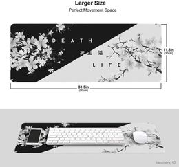 Mouse Pads Wrist Black and White Cherry Blossom Mousepad Custom Home Computer Keyboard Pad Desk Mat Soft Anti-slip Table Mat XXL Mouse pad R231028