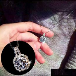 Pendant Necklaces Fashion Classic Sier Box Chain Choker Necklace Clear Zircon Crystals For Women Jewellery Valentines Day Gift Drop Deli Dhixr