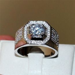 Fashion 10KT white gold filled Gemstone Zircon Diamond Ring for Men Vintage Jewelry CZ Anel Masculino Engagement Wedding Band Ring2463