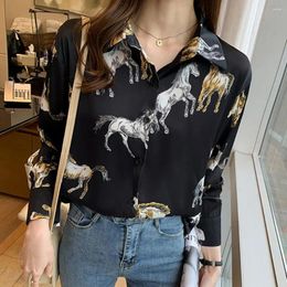 Women's Blouses Casual Women Spring Shirt Horse Print Animal Pattern Lady Terrific Korean Office Fall Blouse Garment