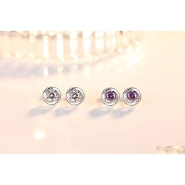 Stud Flower Rotating Love Earrings Purple Crystal For Women Fashion Peony Rose Ear Lady Accessories Drop Delivery Jewelry Dhplq