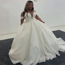 Luxury Beading Pearls Lace Wedding Dress 2024 Pleat Off Shoulder Floor-Length African Bridal Ball Gowns Vestidos De Novia Plus Size Custom