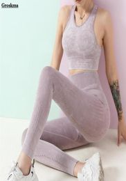 Seamless Exercise Suits Women Yoga 2 Piece Set Tank TopsLeggings High Waist Fitness Gym Running Sportswear Clothes Tie Dye8891209