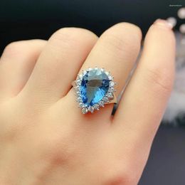 Cluster Rings Luxury Natural Topaz Ring For Party 6ct 10mm 14mm VVS Grade Silver Solid Brithday Gift Woman