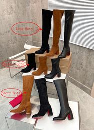 Fashion Colour matching round head Boots Autumn Winter Women Flats Heel Long High Quality Soft Leather Ladies Knight Casual Knee high non-slip leather 18E0#