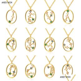 100% 925 Sterling Sier Spring Rainbow Cz Zodiacs Pendant Necklace 2021 Wedding Jewelry Fine Rock Punk Ovals Crystal Drop Deli Dhgarden Otwnj