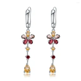 Dangle Earrings GEM'S BALLET 925 Sterling Silver Flower Long For Women Natural Garnet Citrine Gemstone Drop Real Fine Jewelry