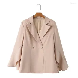 Women's Suits Spring Autumn Fashion Cuff Ruffles Women Short Suit Jacket Double-breasted Notched Collar Long Sleeve Female Blazers Outerwear