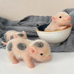 Dolls 5 Inch Simulation Soft Silicone Pig Doll Toy Body Hairy Pig Doll Kids Toy Xmas Gift 231027