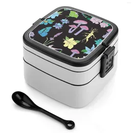 Dinnerware Garden Witch Bento Boxes Wheat Fibre Pp Material Leak Proof With Tableware Witchy Art Floral Pattern Flower Occult