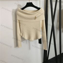 Pullover Fashion Womens Letter Brooch A Line Collar Design Long Sleeve Knitwear Top